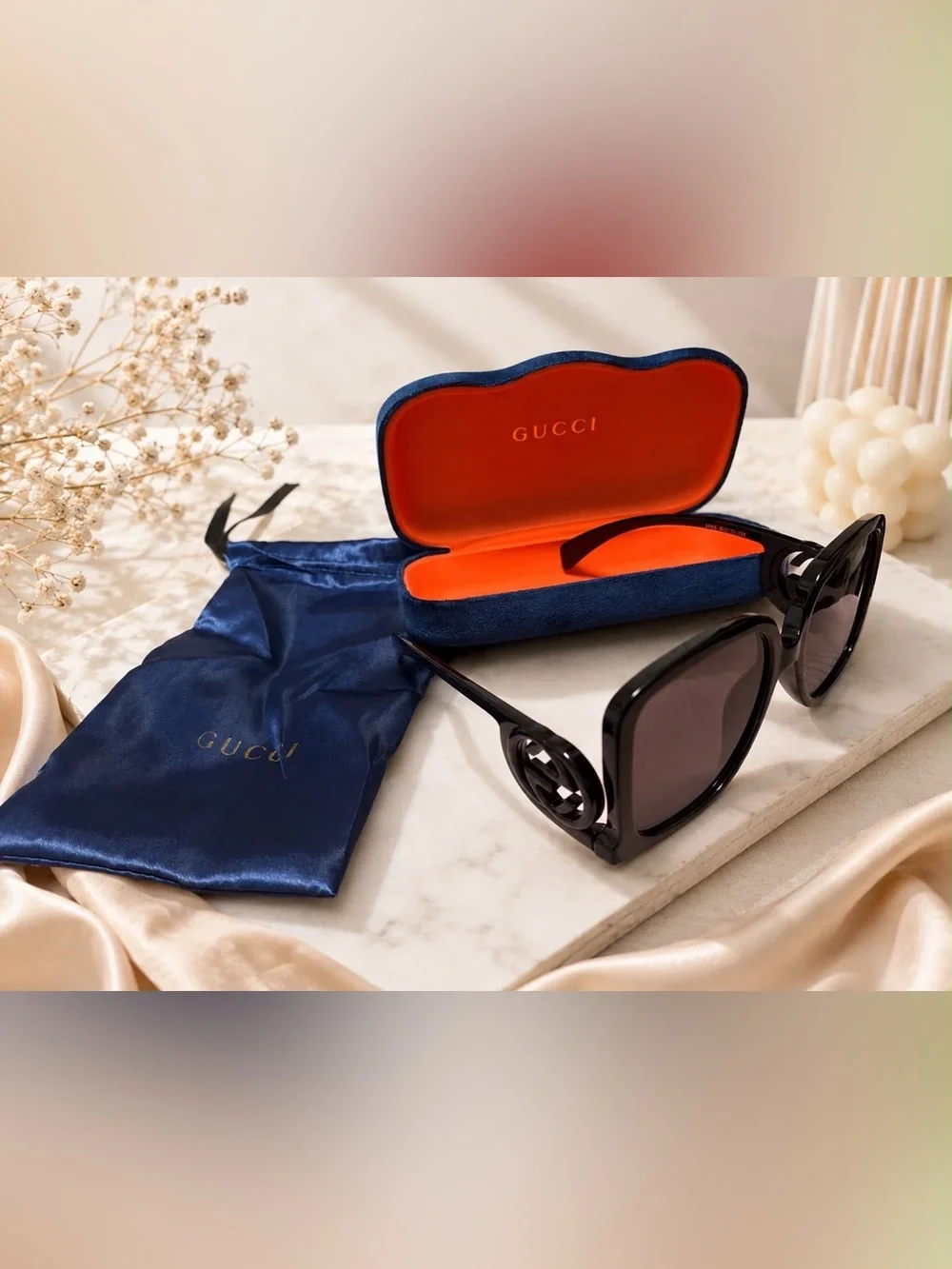 Gucci Black Oversized Logo Square Sunglasses